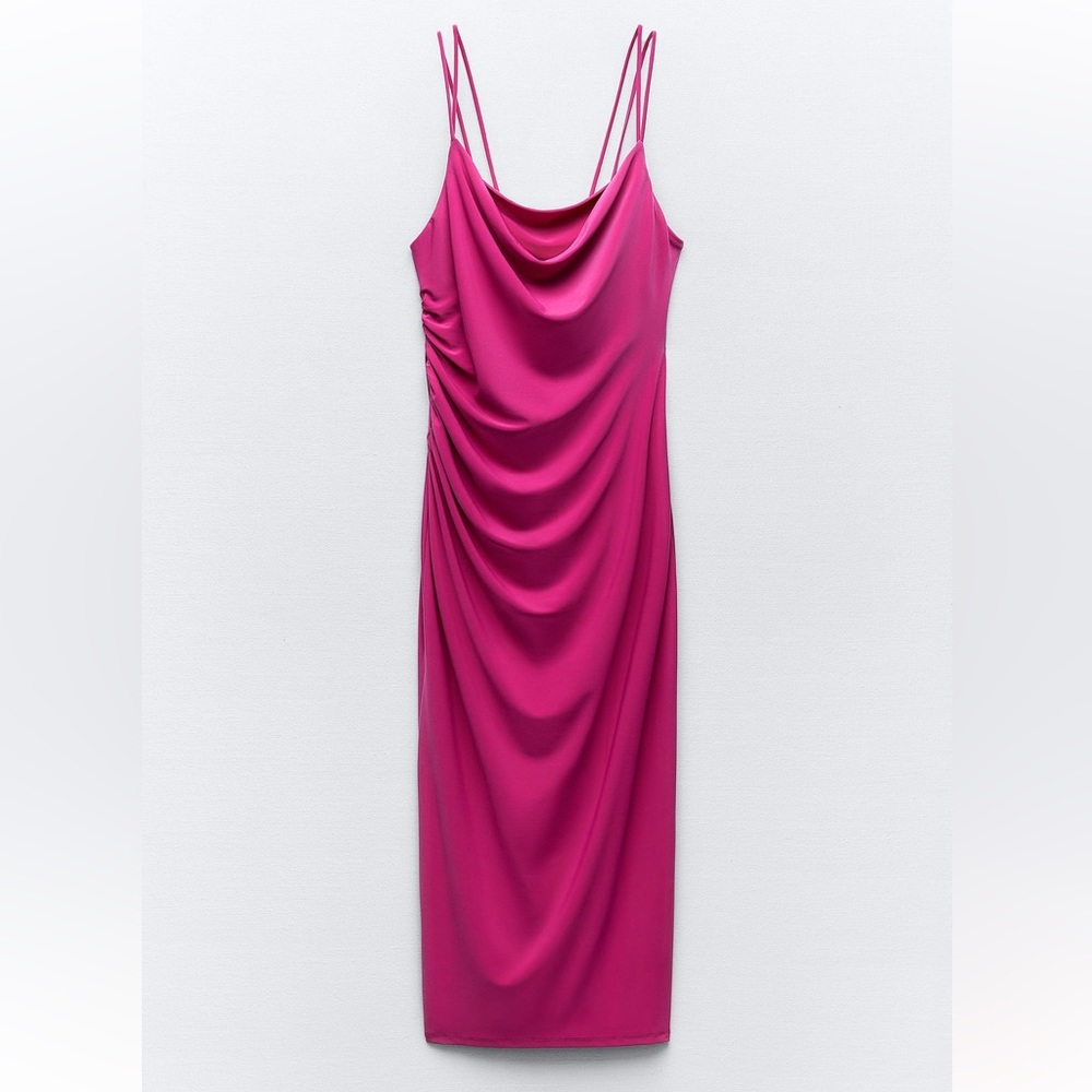 ZARA DRESS WITH DRAPED NECKLINE SIZE S/M FUCHSIA 1165/134 NWT